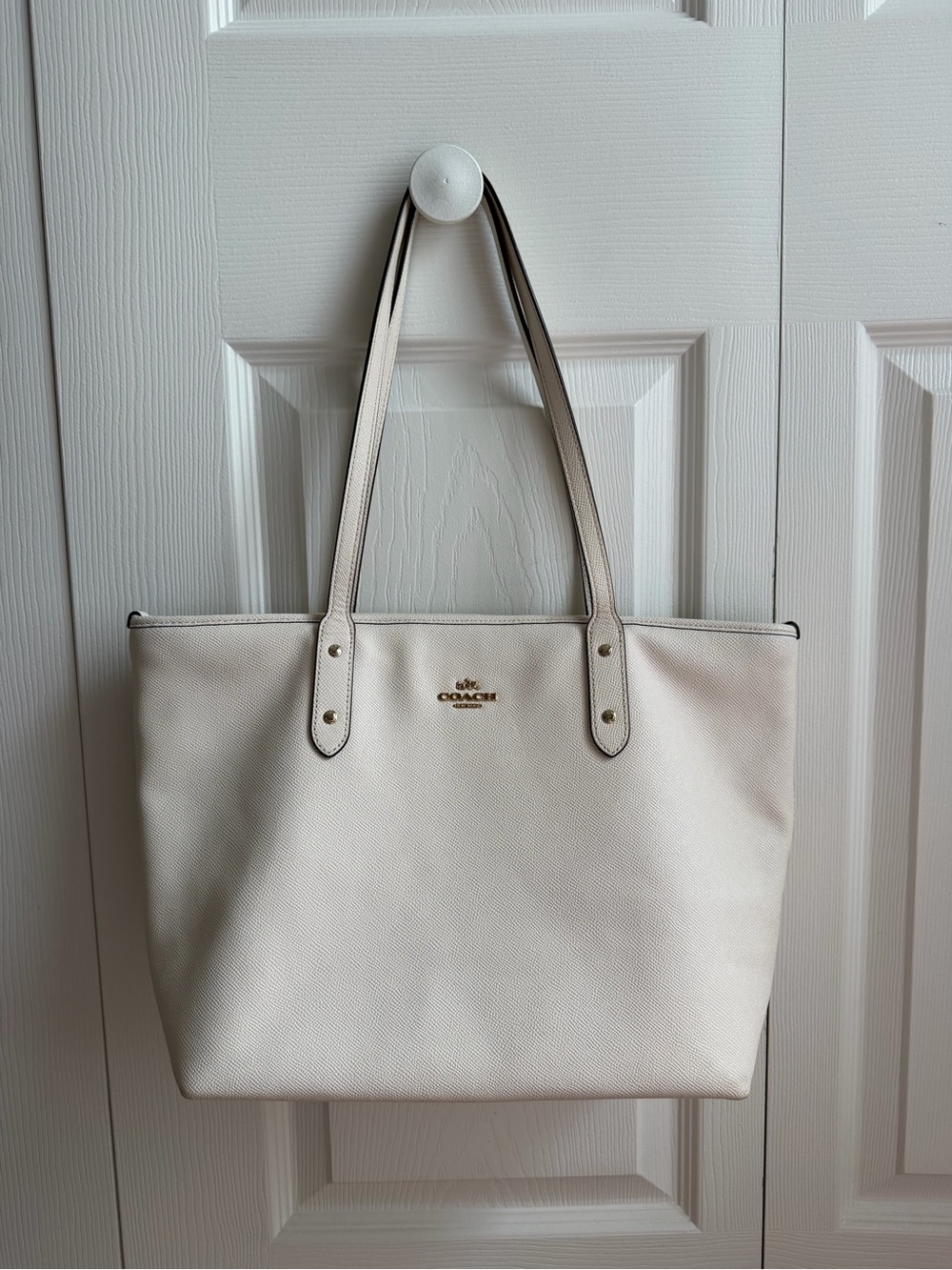 Coach Cream Leather Tote with Gold Logo Hardware